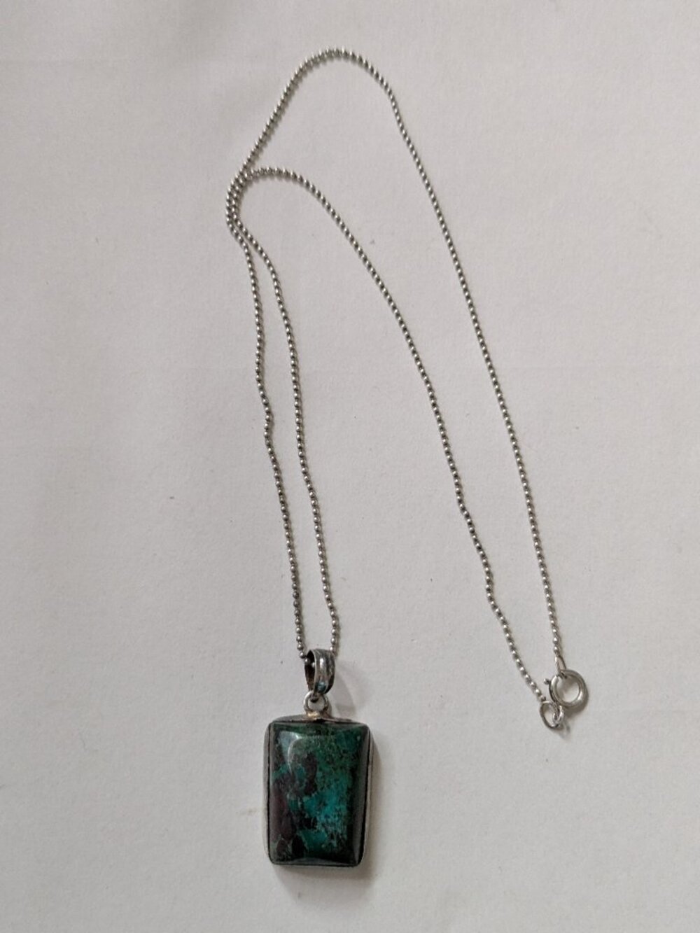 Vintage 925 Sterling Silver Chrysocolla Stone Pendant Necklace